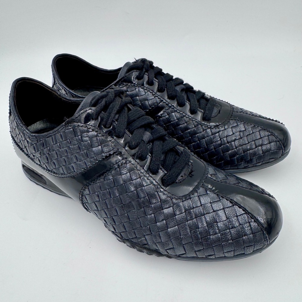 VTG Cole Haan Handwoven Leather Patent Sneakers Y2K Black Womens 6.5B D23433